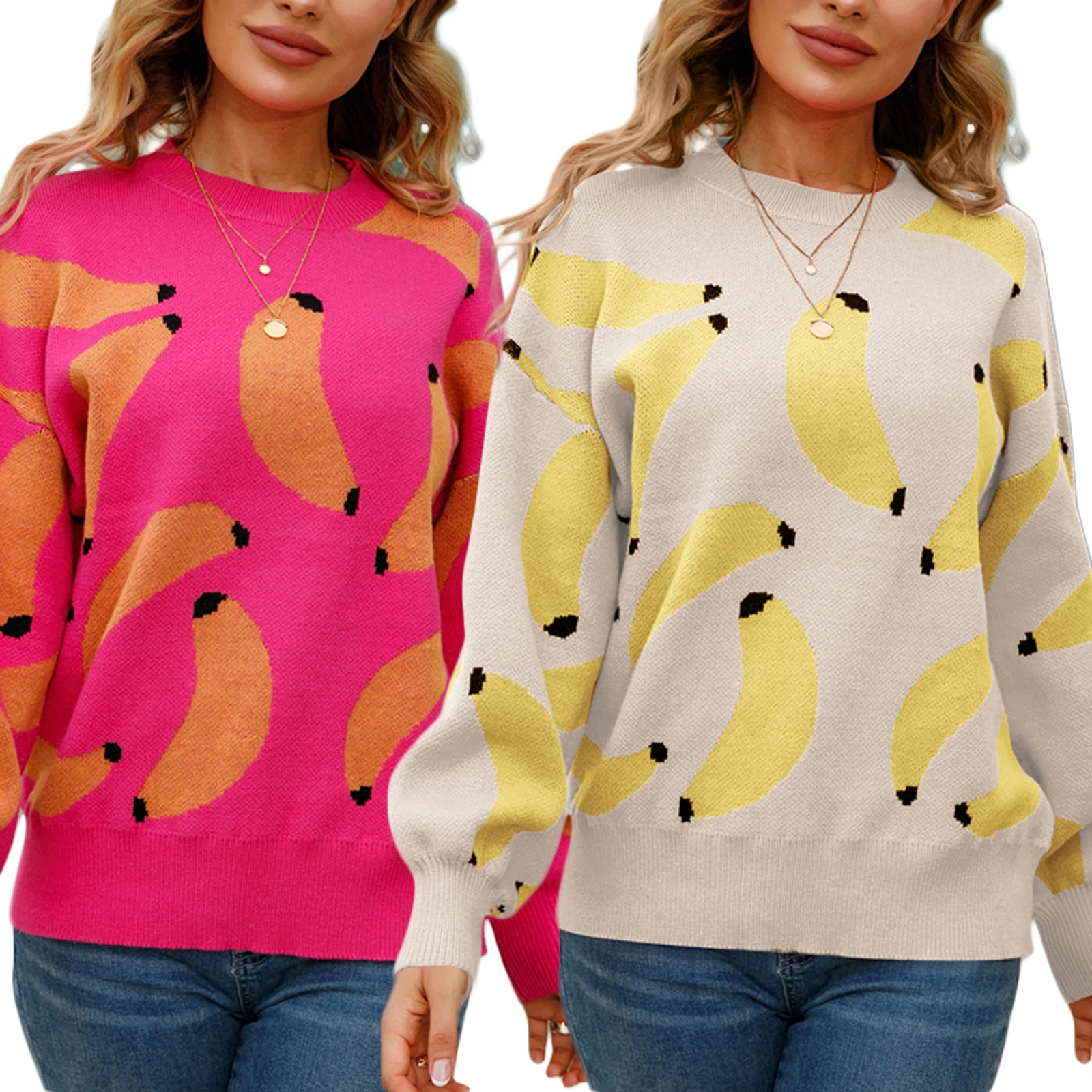 Women's Sweater Pullover Banana Print Long Sleeve Crew Neck Loose Fit Thermal Sweater Pullovers Tops Ladies Fall Winter Clothes
Women's Sweater Pullover Banana Print Long Sleeve Crew Neck Loose Fit Thermal Sweater Pullovers Tops Ladies Fall Winter Clothes