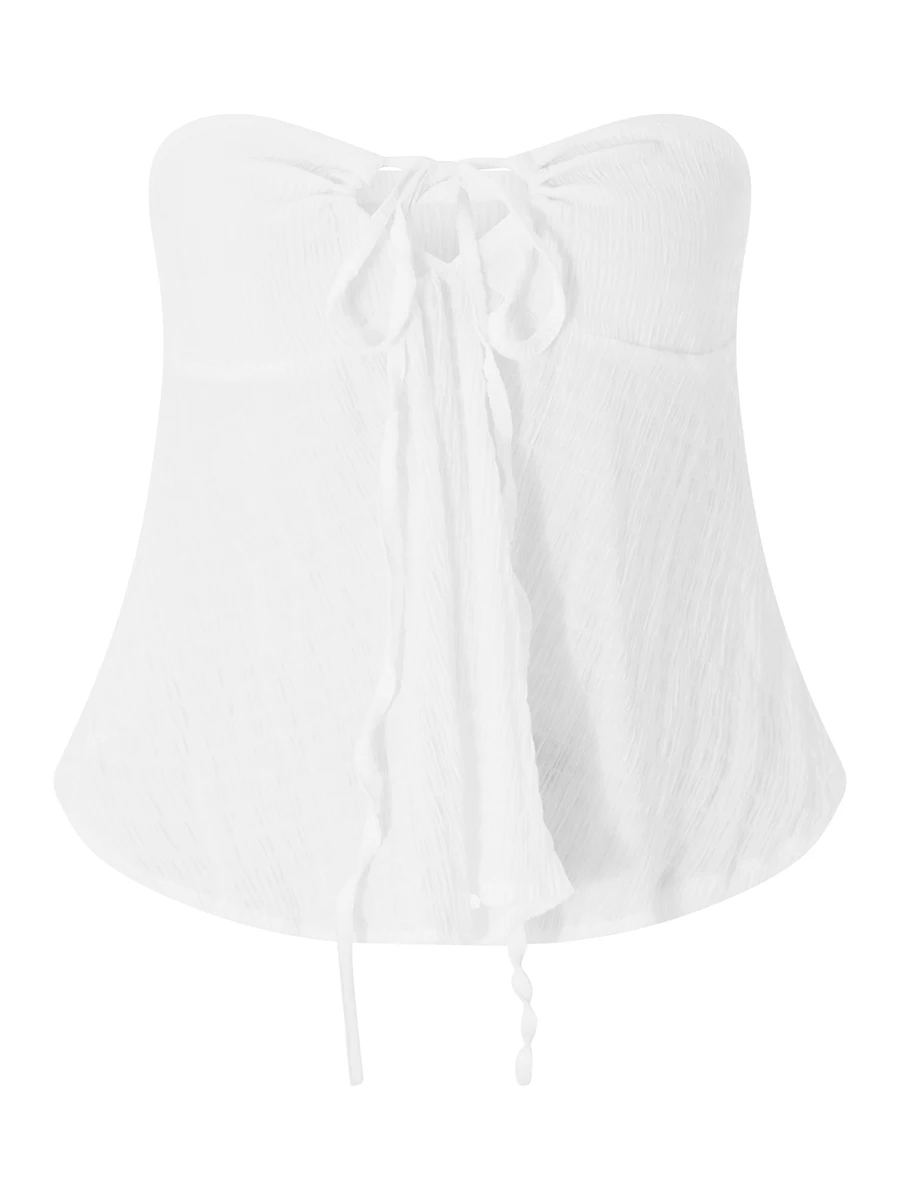 

Elegant Lace Frill Strapless Crop Top for Women - Y2K Style Sleeveless Bandeau Cami with Sheer Fabric Perfect for Summer
