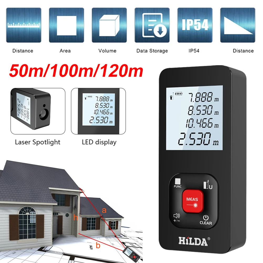 Laser Rangefinder 50m/100m/120m Distance Measuring Meter 2inch Display with Backlight Auto-Level Digital Measure Tool Auto Off
Laser Rangefinder 50m/100m/120m Distance Measuring Meter 2inch Display with Backlight Auto-Level Digital Measure Tool Auto Off