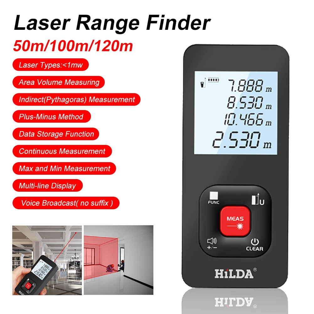 Hardware Laser Range Finder 50m/100m/120m 2inch Display Backlight Auto-Level Digital Measure Tool Auto Off Laser Rangefinder
Hardware Laser Range Finder 50m/100m/120m 2inch Display Backlight Auto-Level Digital Measure Tool Auto Off Laser Rangefinder