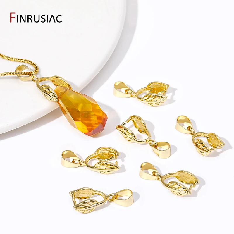 

14K Gold Plated Brass Pinch Pendant Bail Leaf Shape Pinch Clip Bail For DIY Women Necklace Making Supplies Findings