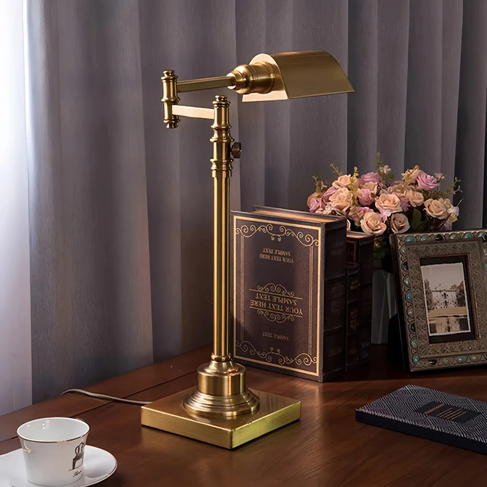 

Loft American Country Retro Industrial Style Reading Lamp Copper Bedroom Study Creative Long Robotic Arm Working Table Lamp