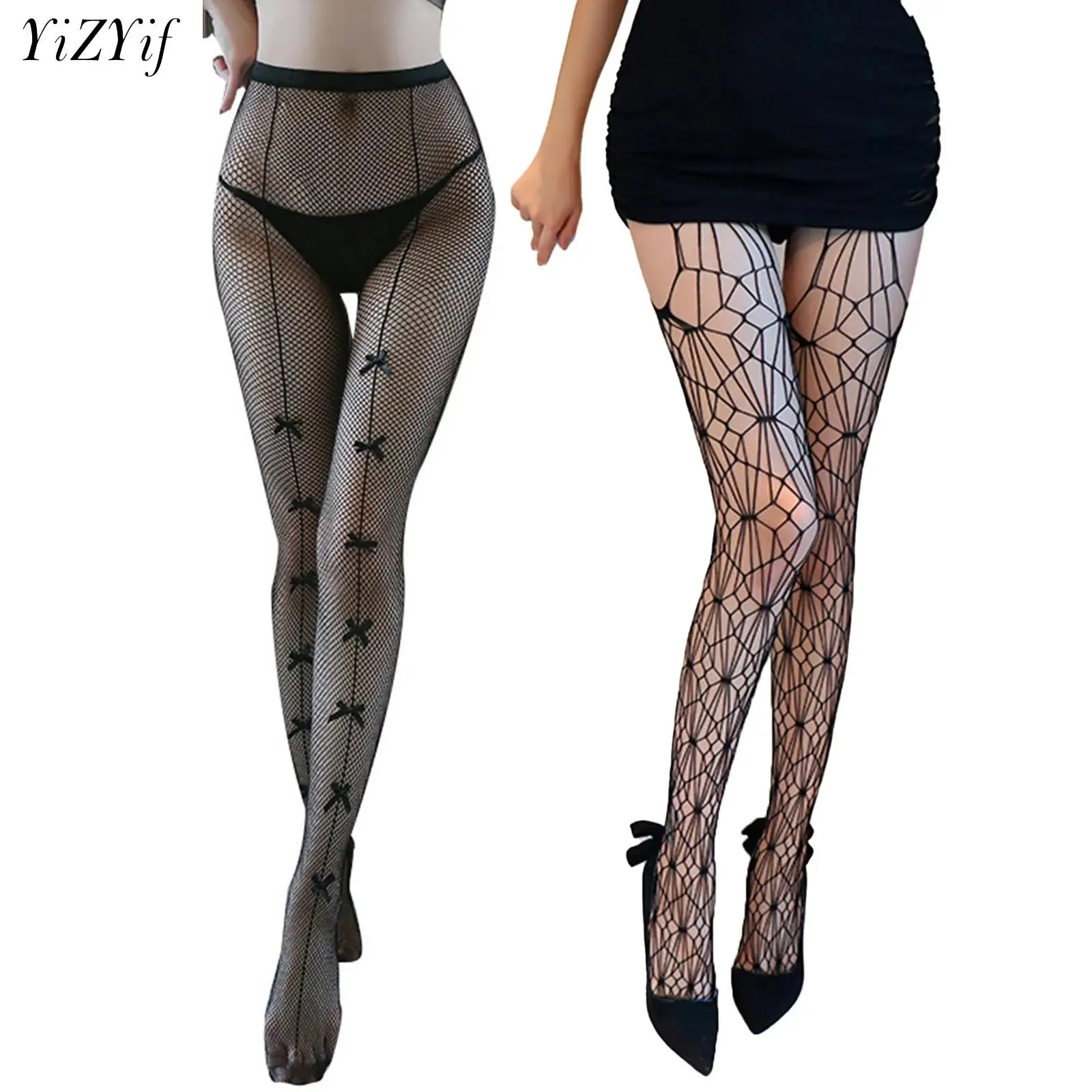 

1Pair Women Sexy Stockings Double G Fishnet Black Tights Woman Small Mesh Patterned Hollow Out Crotchless Fishnets Pantyhoses