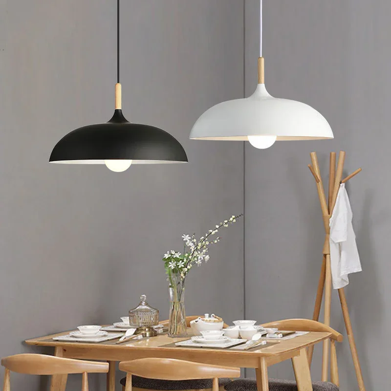 

E27 Wooden and aluminum minimalist wind lampshade hanging pendant lamp living room bedroom study corridor small pendant lamp