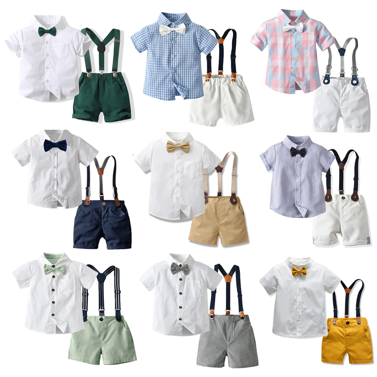 Summer Baby Boy Gentleman Clothing Set Short sleeves White Shirt with Bow Tie+Straps Shorts 2Pcs Formal Kids Clothes Set
Summer Baby Boy Gentleman Clothing Set Short sleeves White Shirt with Bow Tie+Straps Shorts 2Pcs Formal Kids Clothes Set