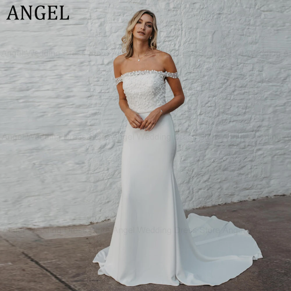 ANGEL Simple Lace Appliques Mermaid Off Shoulder Wedding Dresses Sleeveless Backless Sweep Train Bridal Gowns Custom Made
ANGEL Simple Lace Appliques Mermaid Off Shoulder Wedding Dresses Sleeveless Backless Sweep Train Bridal Gowns Custom Made