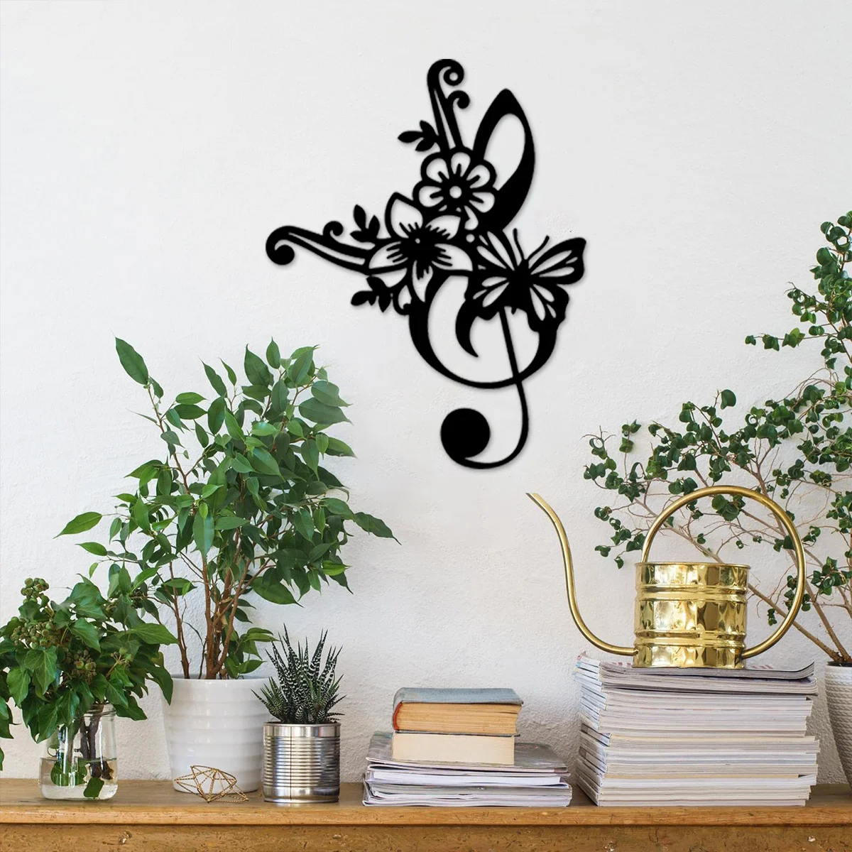 

CIFBUY Deco Music Notes Metal Wall Art Flower Home Decor Black Wall Signs Hanging Sculpture Kitchen Garden Housewarming Gift Chr