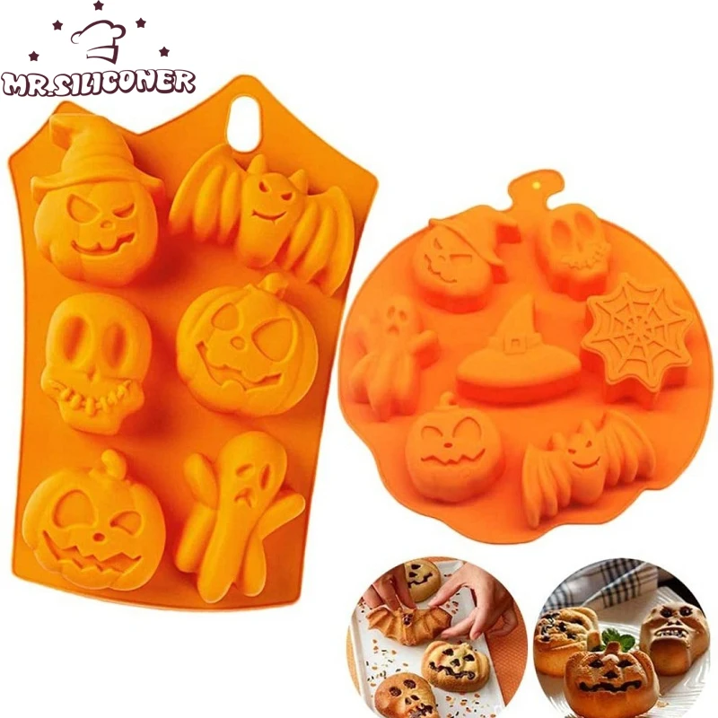 

Halloween Witch Cake Mold DIY Silicone 6 Holes Ghost Pumpkin Mold Baking Mold Skull Pumpkin Pie Mold Festival Bake Moulds