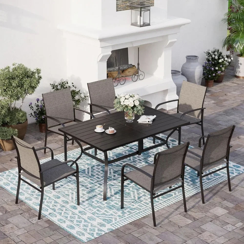 6 Piece Patio Dining Sets, Rectangular Steel Diner Table with 1.57" Umbrella Hole, Patios Table and Chair 7 PCS, Patio Diner Set
6 Piece Patio Dining Sets, Rectangular Steel Diner Table with 1.57" Umbrella Hole, Patios Table and Chair 7 PCS, Patio Diner Set