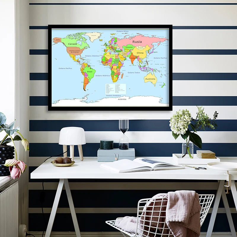 Spanish The World Political Map Canvas Painting Wall Art Picture Living Room Home Decoration Children Study Supplies 90*60cm
Spanish The World Political Map Canvas Painting Wall Art Picture Living Room Home Decoration Children Study Supplies 90*60cm