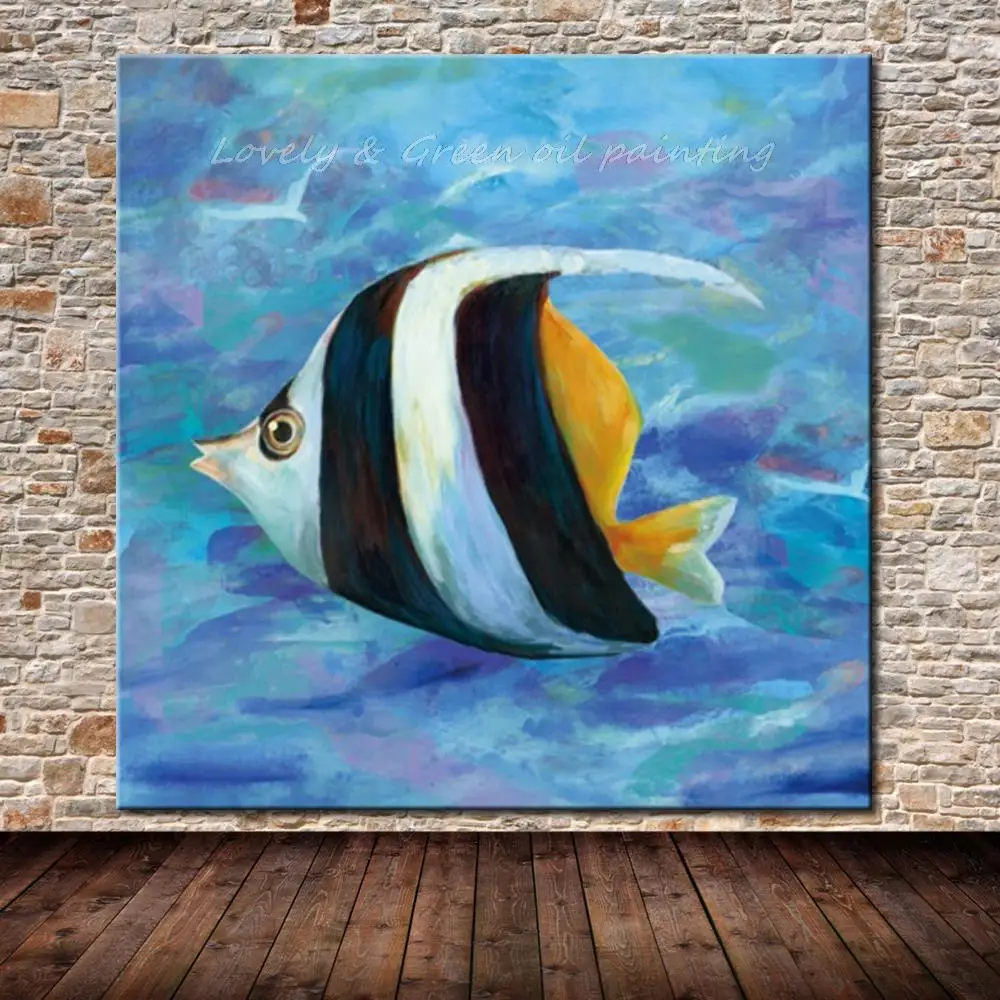 

Mintura Handpainted Modern Decorative Art Picture Hand Made Abstract Animal Fish Oil Painting on Canvas,for Wall Decor No Framed