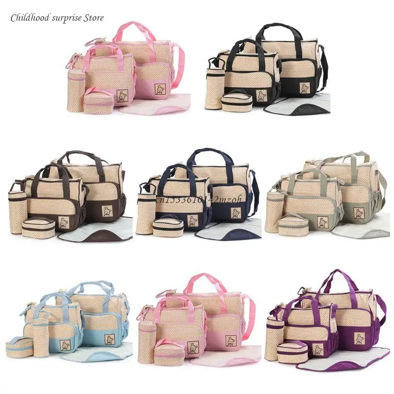 

5 Pcs Multifunctional Set Baby Changing Diaper Nappy Bag Maternity Mummy Handbag Dropship