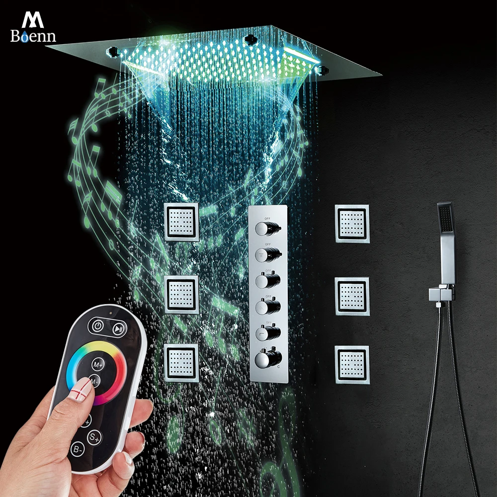 

M Boenn Embedded Thermostatic Shower System Set 20 Inch Smart Shower Stainless Steel LED Music Rain ShowerHeads Bathroom Faucets