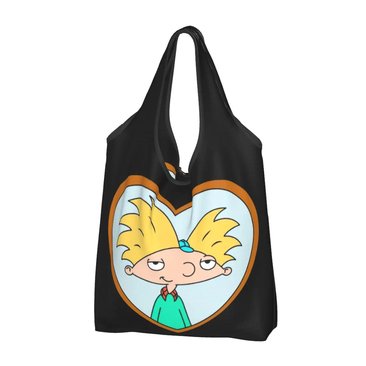 

Hey Arnold Cartoon Reusable Shopping Grocery Bags Foldable 50LB Weight Capacity Heart Arnold Eco Bag Eco-Friendly Ripstop