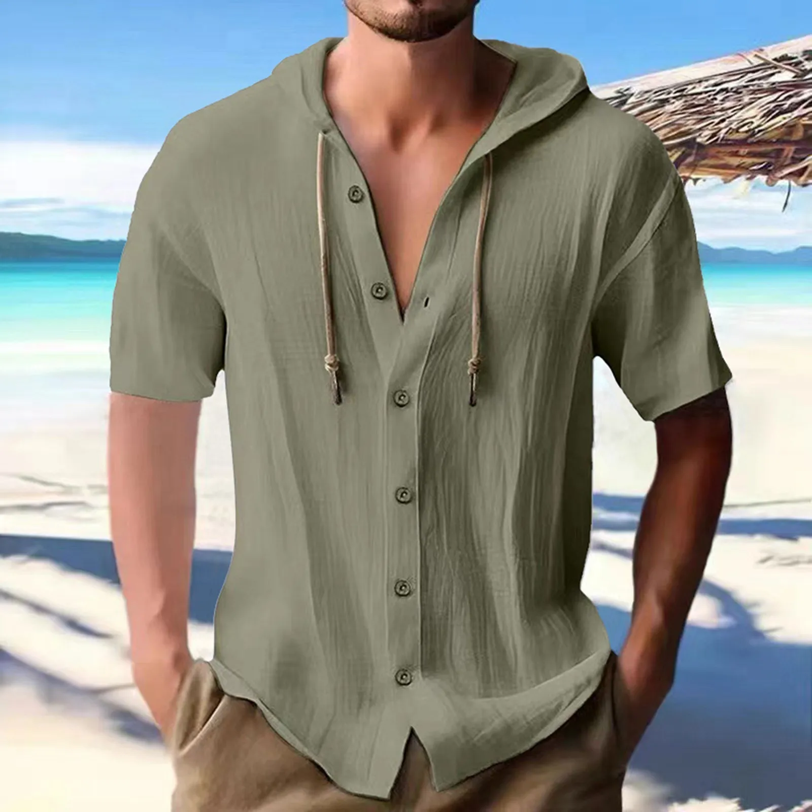 Summer Male Hooded Shirt Cotton Linen Solid Color Short Sleeved Single Breasted Street Top Men'S Casual Loose Fitting Clothing
Summer Male Hooded Shirt Cotton Linen Solid Color Short Sleeved Single Breasted Street Top Men'S Casual Loose Fitting Clothing