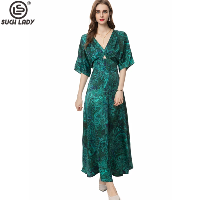 

Women's Runway Dresses V Neck Batwing Sleeves Printed Sexy Keyhole Floral Fashion Maxi Vestidos