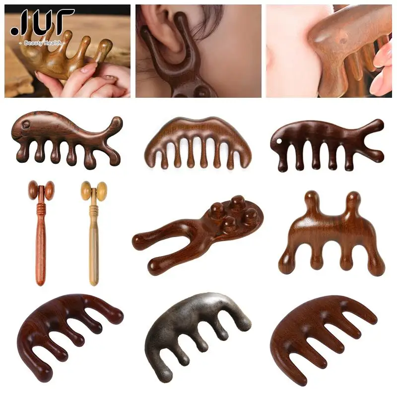 

1Pc Sandalwood Eye Nose Meridian Massager Body Facial Massage Comb Wooden Handle Sandalwood Acupuncture Point Massager