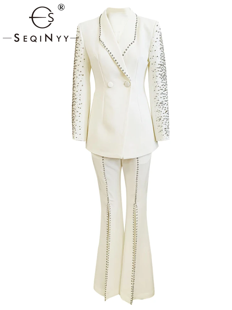 SEQINYY White Suit Office Lady High Quality Spring Autumn New Fashion Design Women Runway Rivet Blazer + Flare Pants Bead
SEQINYY White Suit Office Lady High Quality Spring Autumn New Fashion Design Women Runway Rivet Blazer + Flare Pants Bead