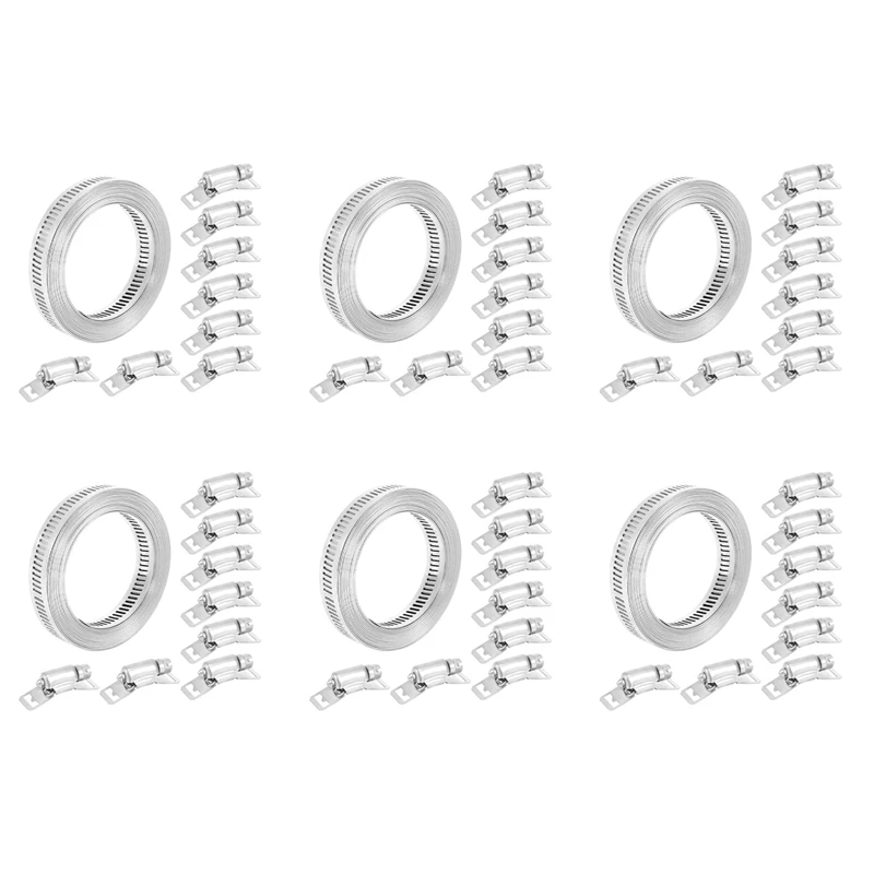 

6X 304 Stainless Steel Worm Clamp Hose Clamp Strap With Fasteners Adjustable DIY Pipe Hose Clamp Ducting Clamp 11.5 Feet