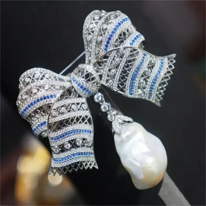 

RUIF New Retro Design Bowknot S925 Silver Baroque Pearl Women Brooch Cubic Zircona Gemstone Fashion Jewelry