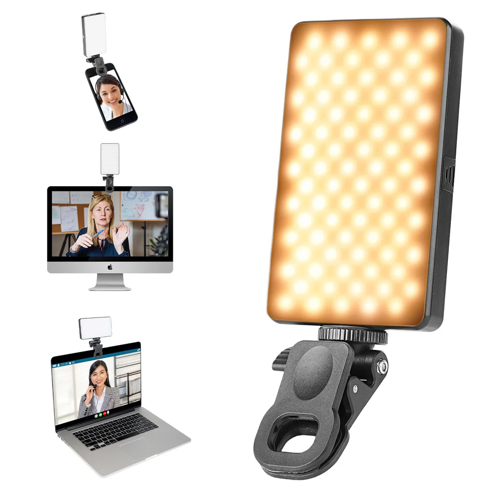 

New Led Video Lights Selfie Light Sturdy Clip for Laptop Phone 2500k-6500K Dimmable Conference Fill Lighting for Live Streaming