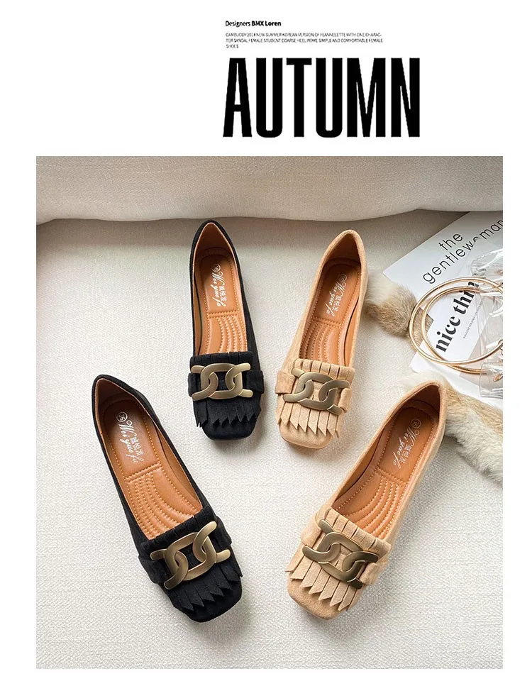 Flat Shoes Woman Retro Tassels Square Shallow Single Shoes for Women 2023 New Metal Buckle Flat Loafers Women Big Size 45 45 46 Flat Shoes Woman Retro Tassels Square Shallow Single Shoes for Women 2023 New Metal Buckle Flat Loafers Women Big Size 45 45 46
