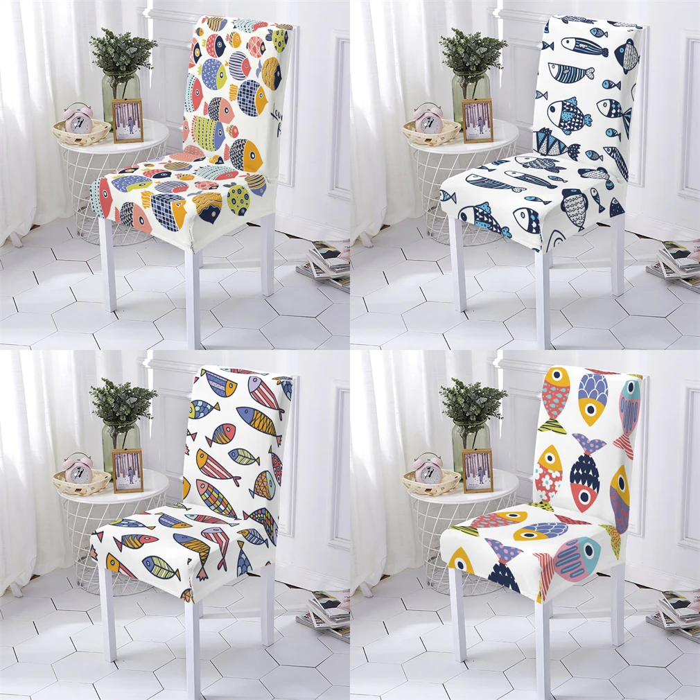 

Ocean Animal Style Cover For Dining Chairs Stretch Chair Cover Office Chairs Covers Cartoon Fish Pattern Chair Cover Stuhlbezug