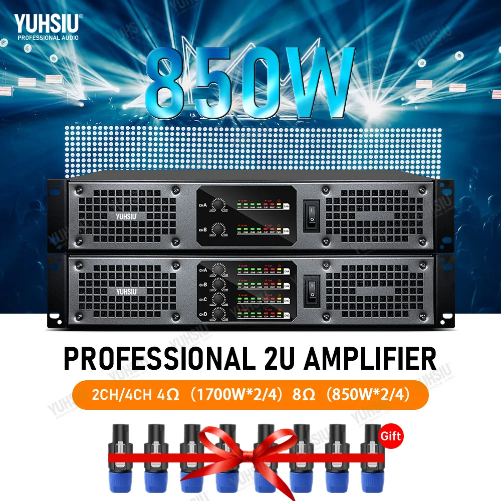 

YUHSIU Professional Digital AMP 2U Class D Hifi High Power Amplifier 850W 2/4 Channels For KTV Disco Stage Karaoke Audio Speaker