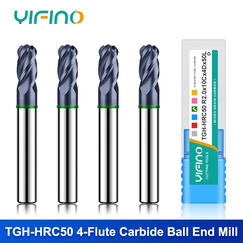 

YIFINO TGH-HRC50 фрезер 4-флейтовая Вольфрамовая сталь карбид зеленое кольцо искусственное покрытие механический станок с ЧПУ инструменты для концевой фрезы фреза по металлу