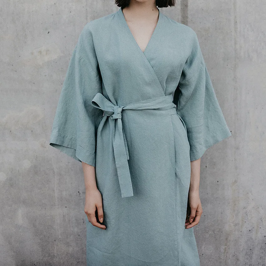 

Халат-кимоно Женский хлопковый, халаты до середины икры, банный халат с рукавом три четверти, одежда для сна, 2023