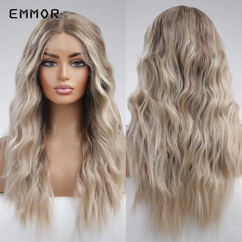 

Emmor Synthetic T-part Lace Wigs Long Wavy Ombre Brown to Light Blonde Wig Fashion Part Nature Hair Wig for Women Daily Wig