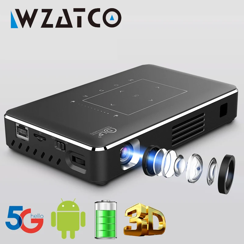 

WZATCO P10ii DLP 3D Projector Built-in battery MINI Projectors Smart WIFI Support FULL HD 4K Home Theater LED Beamer Proyector