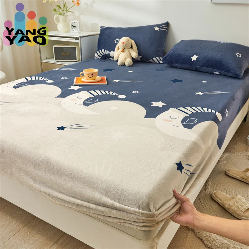 

Yaapeet Winter Fitted Sheet Velvet Bedsheets fundas de colchón Skin-friendly Mattress Cover Warm Bed Linen (No Pillowcase)