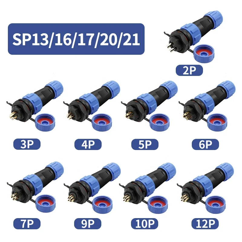 

5/10/100 Sets Sp13 Sp16/SP17 Sp20/SP21 Ip68 Waterproof Aviation Plug Socket Male Female Connector Panel Mounted 2/3/4/5/6/7 Pin