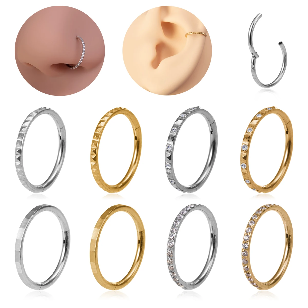 

1pc 18G CZ Nose Rings Geometric Nostril Piercing Lip Hoop Stainless Steel Cartilage Piercing Earrings Tragus Hoop For Women Men