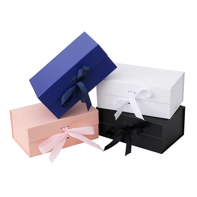 

Foldable Magnet Clamshell Gift Box With Silk Bowknot For Wedding Birthday Party Custom Logo Product Packaging Box White Box