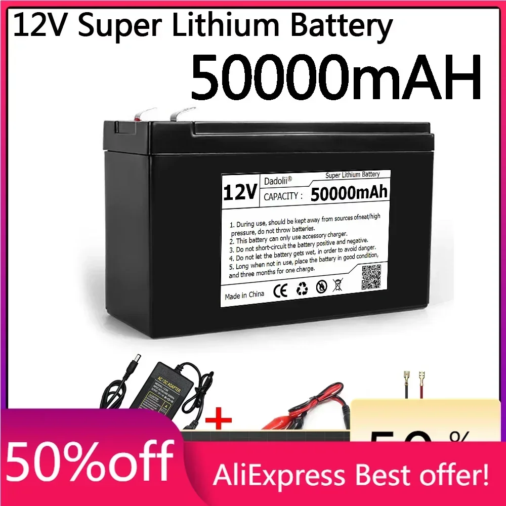 

50Ah 12V Battery 18650 lithium battery pack suitable for solar energy electric vehicle battery power display+12.6V3A charger