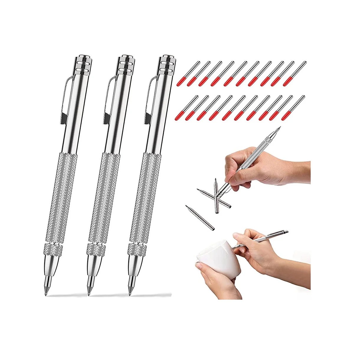 3Pack Scribe Tool with Magnet,Tungsten Carbide Scriber with 20 Replacement Marking Tip,for Glass//Hardened Steel
3Pack Scribe Tool with Magnet,Tungsten Carbide Scriber with 20 Replacement Marking Tip,for Glass//Hardened Steel