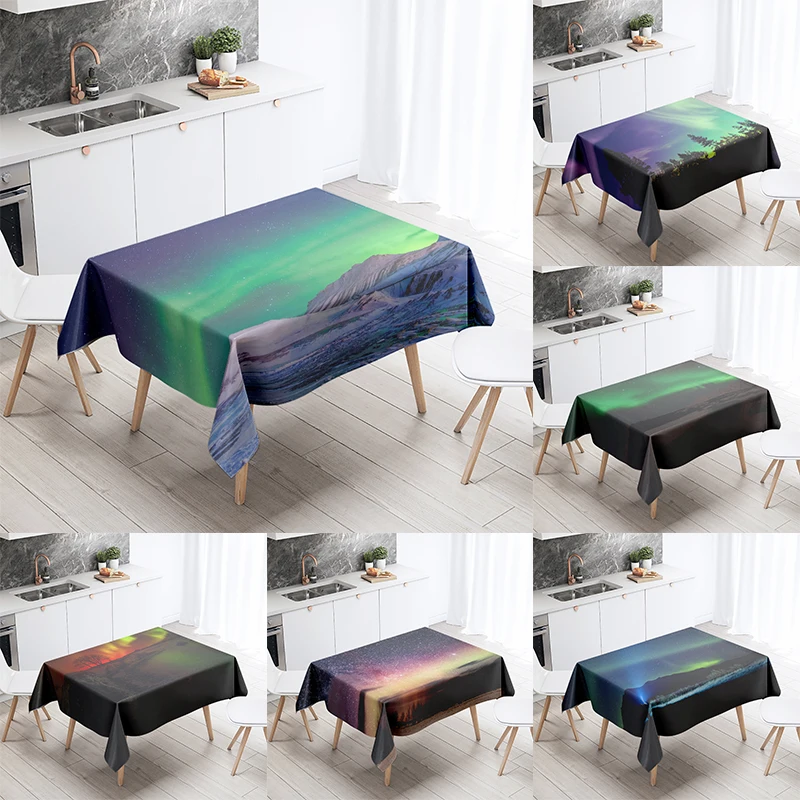 

Beautiful starry sky tablecloth aurora antifouling waterproof rectangular home table exquisite decoration