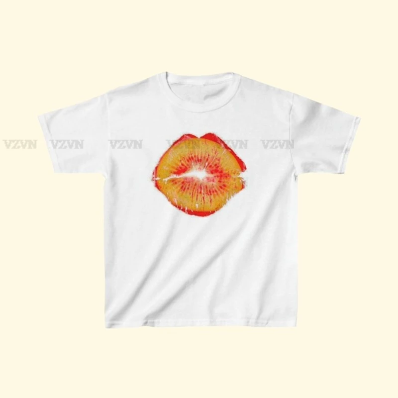 

Harajuku Punk Streetwear Lips Print T-Shirt short sleeve Skinny Crop tops Women y2k Cute Aesthetic Grunge Baby Tee Cropped top