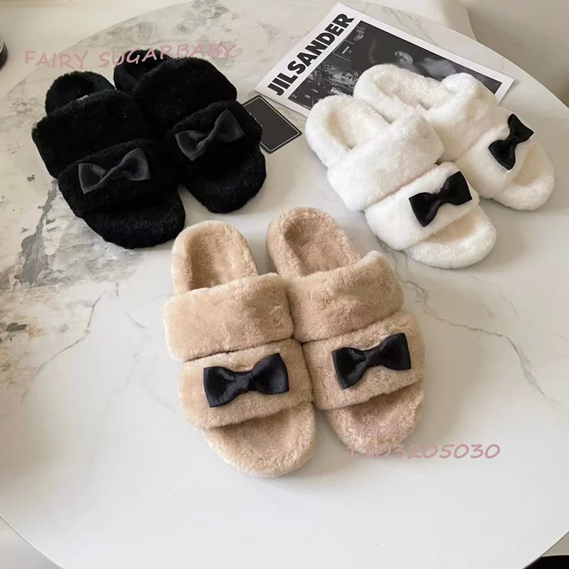 Soft Velvet Mink Slippers Women's Indoor Open Bow White Suede Sandals Spring Slingback Black Crystal Buckle Luxury Design Shoes
Soft Velvet Mink Slippers Women's Indoor Open Bow White Suede Sandals Spring Slingback Black Crystal Buckle Luxury Design Shoes