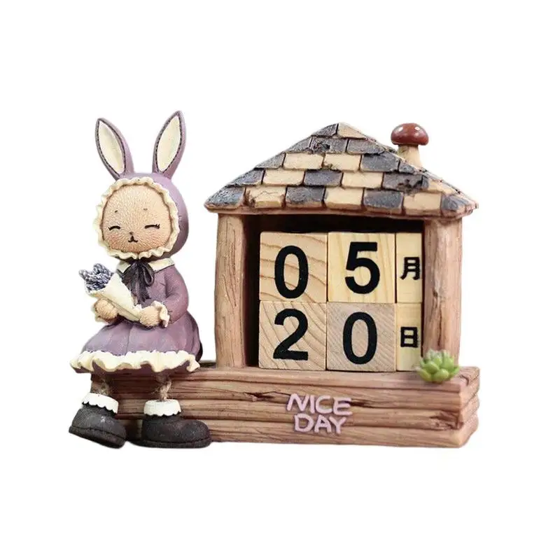 

Wooden Calendar Blocks Perpetual Calendar Table Decor With Simple And Generous Font Rabbit Design For School Kitchen Dining