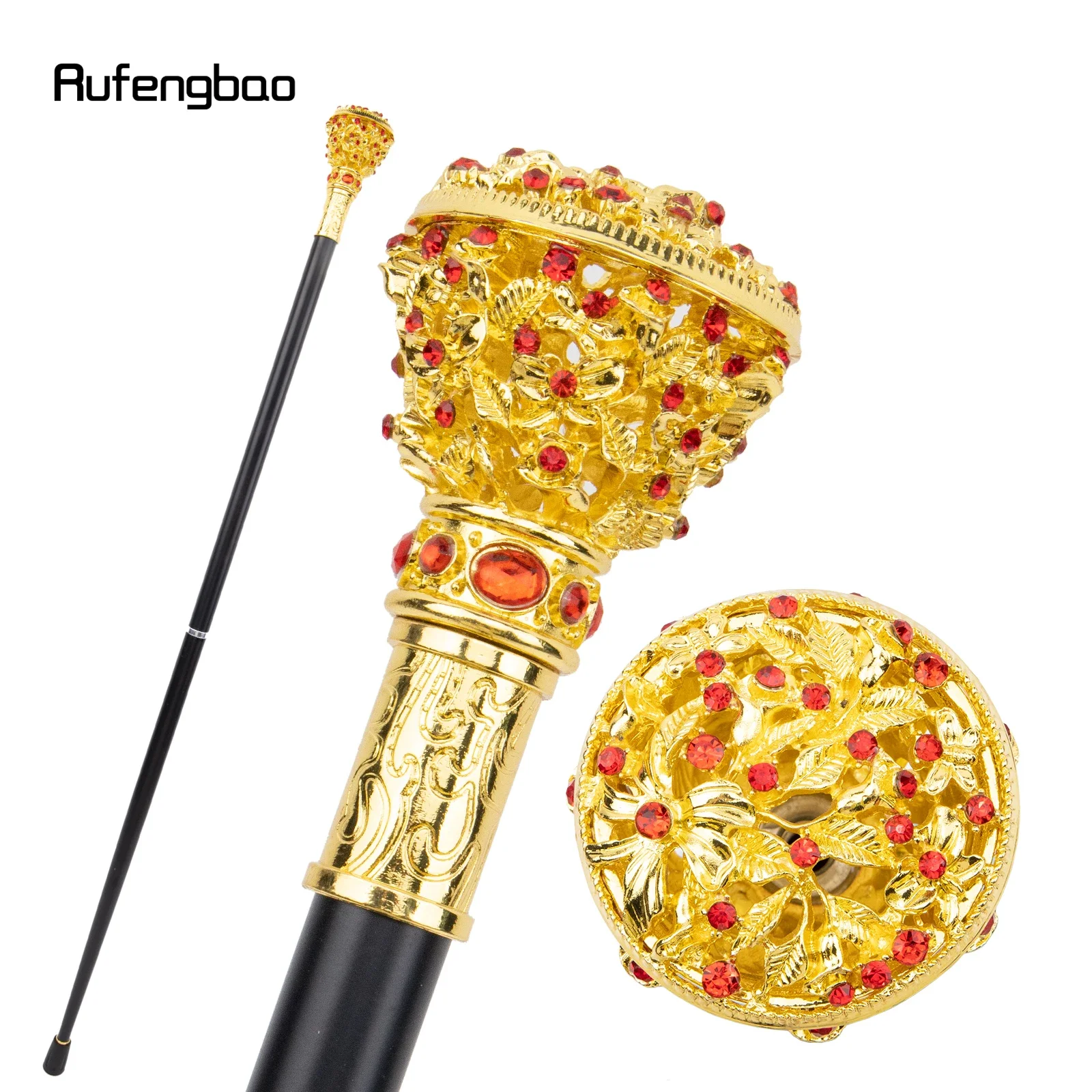 

Red Artificial Diamond Flower Ball Walking Cane Fashion Decorative Walking Stick Gentleman Elegant Cosplay Cane Crosier 94cm