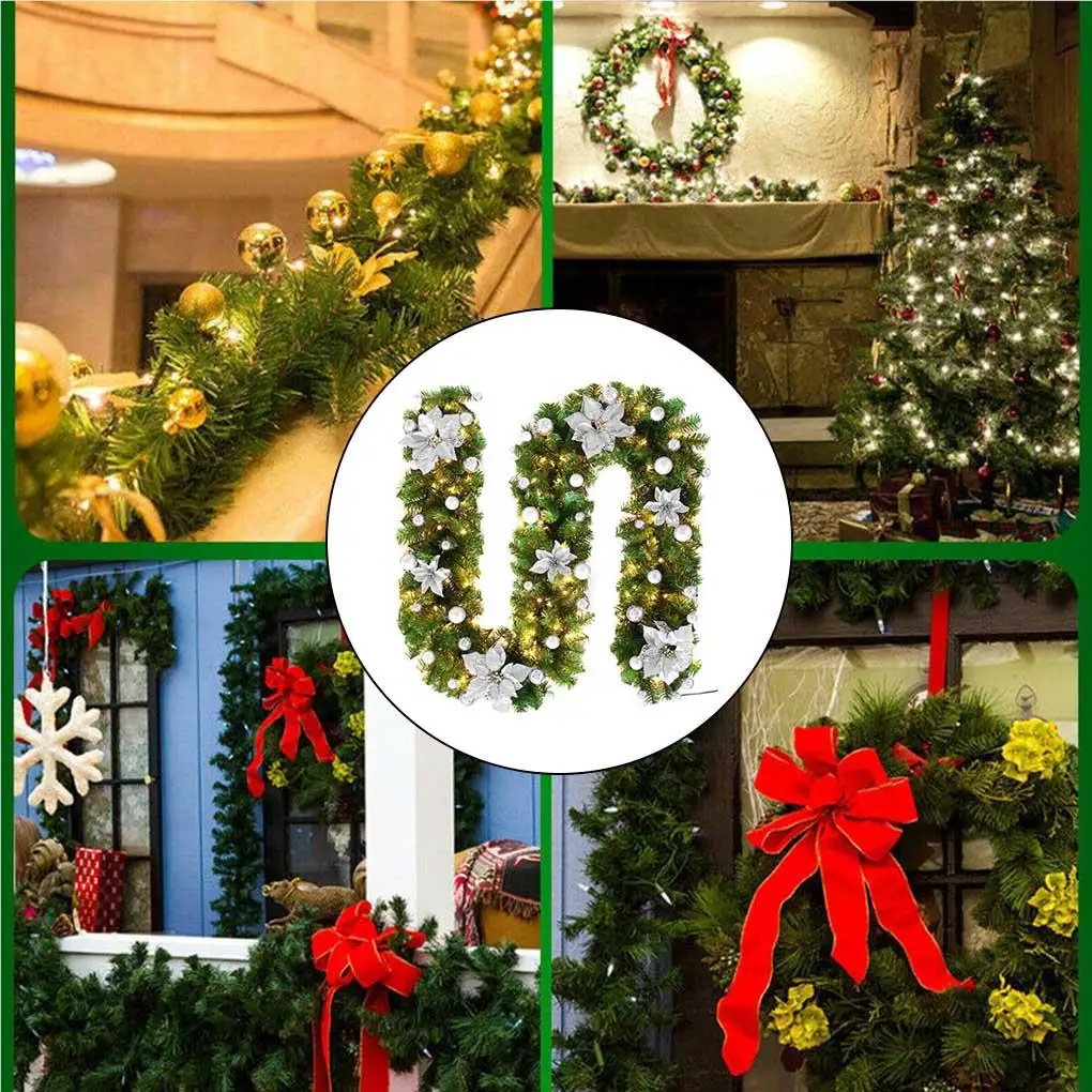 

Plastic 2.7m Christmas Rattan Portable Xmas Tree Garland Shopping Mall Bar Festival Ornamental Wreath with LED Light Red