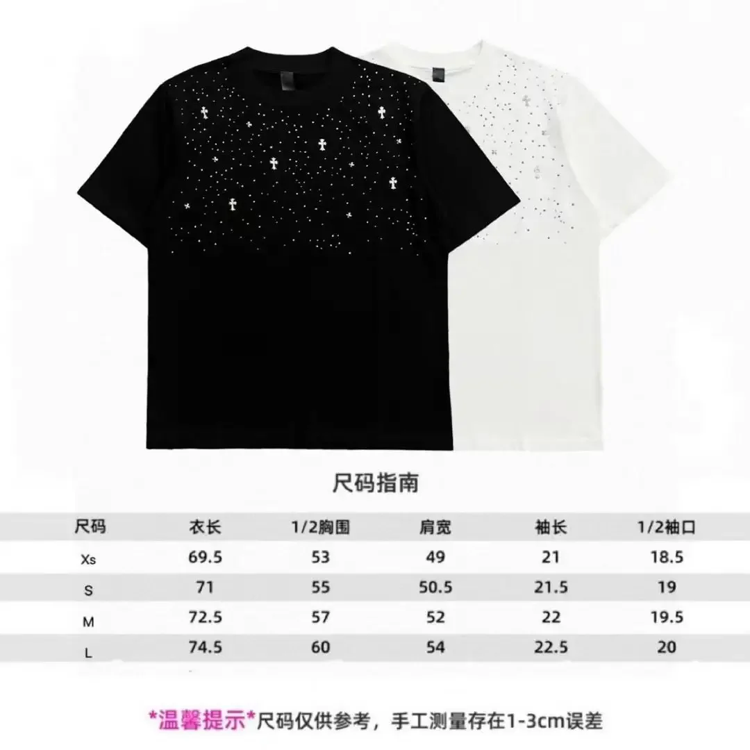 

High quality 1:1 Chrome Hearts summer new CH full star cross short sleeve t-shirt for men and women