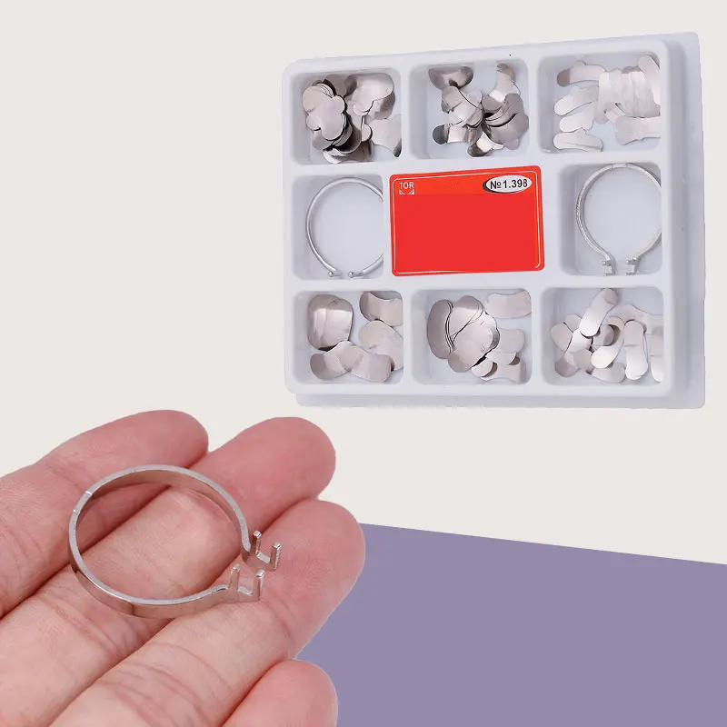 100pcs/box Dental Matrix Sectional Contoured Metal Matrices Dental Matrix with Spring Clip No.1.398 Delta Ring Clamp Wedges Kit
100pcs/box Dental Matrix Sectional Contoured Metal Matrices Dental Matrix with Spring Clip No.1.398 Delta Ring Clamp Wedges Kit