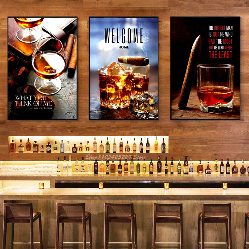 Affiche moderne de cigares et de vins rouges, peinture sur toile imprimée, décoration artistique murale moderne, Bar, Restaurant 4