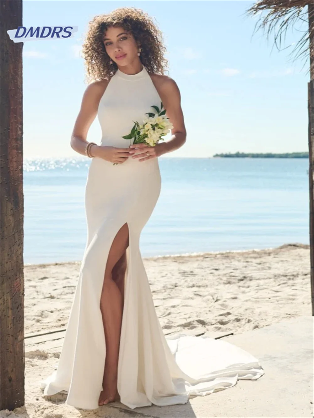 Elegant Halter Floor-length Wedding Gown Simple Sleeveless Sheath Bridal Dress Beach Vestidos De Novia
Elegant Halter Floor-length Wedding Gown Simple Sleeveless Sheath Bridal Dress Beach Vestidos De Novia