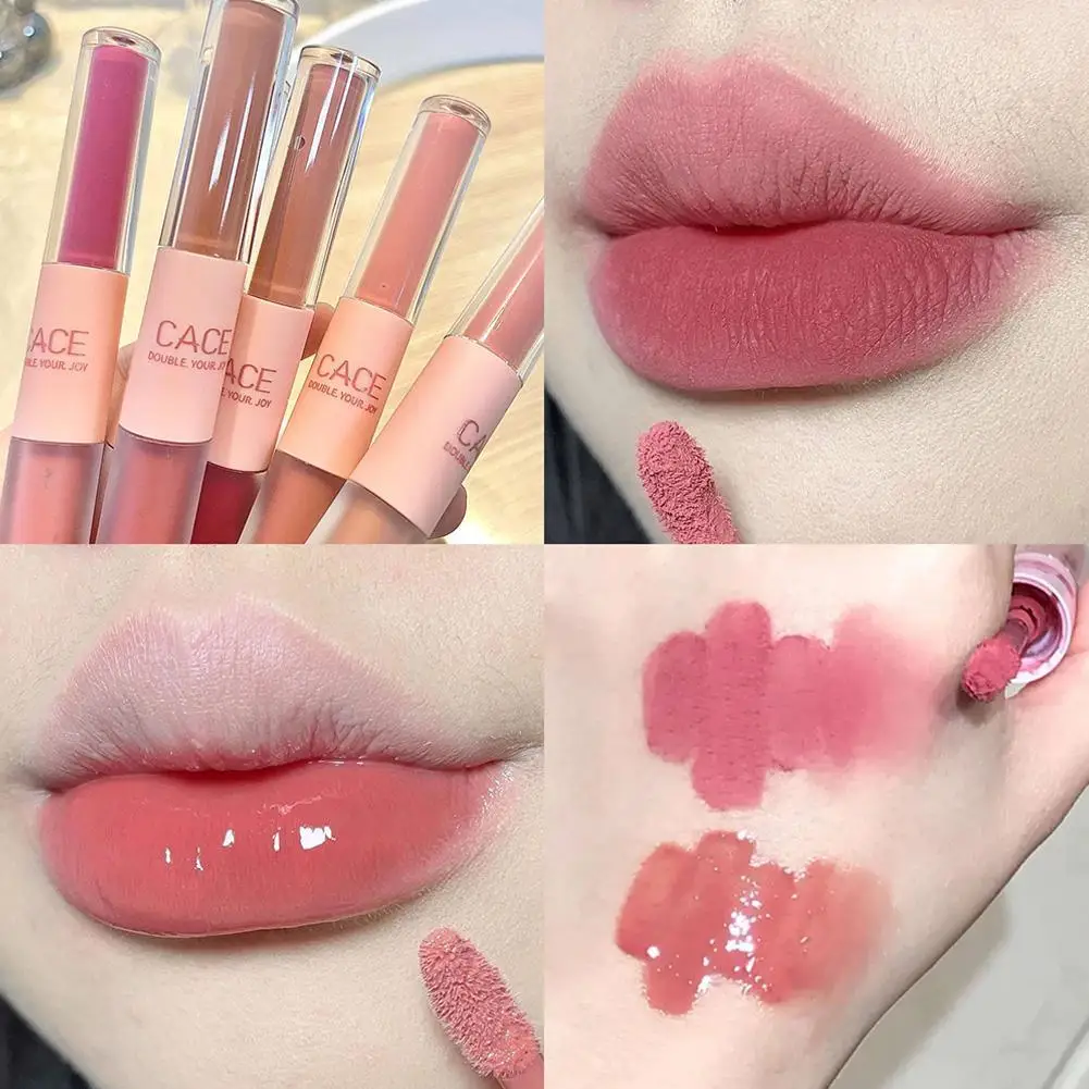 

6 Colors Double-headed Lip Gloss Velvet Matte Lip Glaze Water Gloss Lipstick Moisturizing Waterproof Lip Cosmetics