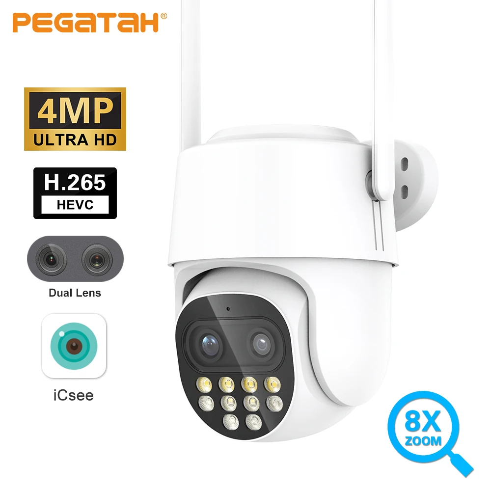 4MP WiFi PTZ IP Camera Outdoor Dual Lens 8X Digital Zoom Auto Tracking Color Night Vision CCTV Home Security Camera iCSee
4MP WiFi PTZ IP Camera Outdoor Dual Lens 8X Digital Zoom Auto Tracking Color Night Vision CCTV Home Security Camera iCSee